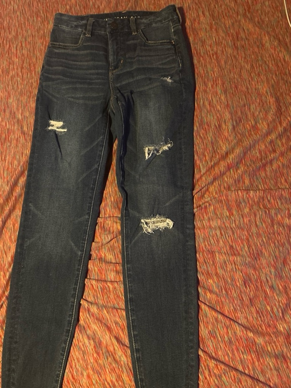 American Eagle Outfitters Dark Blue Distressed Skinny Jeans